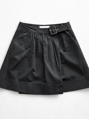 Trina Turk Cotton Linen Black Wrap Belted Mini A-Line Skirt- 8